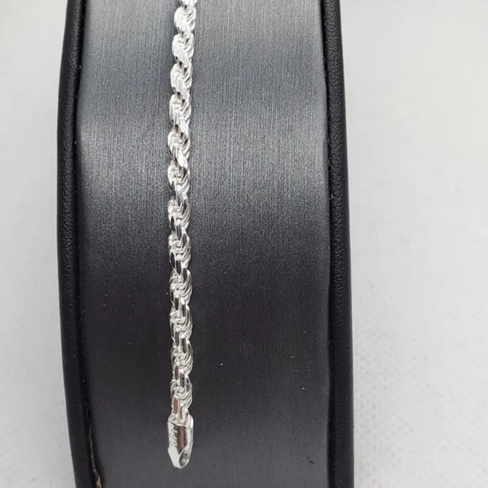 Sterling Silver 925 High Polished Diamond Cut Rope Bracelet 3.4mm 9 inches